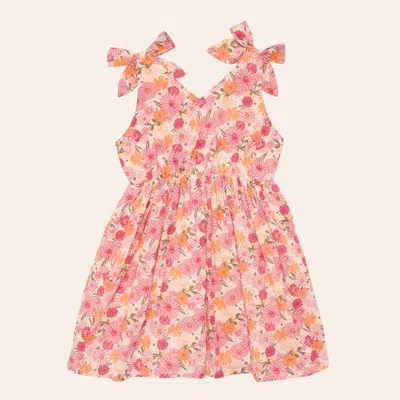 Rockin' C Girls' Pink & Orange Floral Print Tie Strap Dress In Multi
