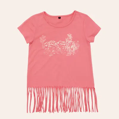 Rockin' C Girls' Pink Cowgirl Graphic Fringe Knit Top