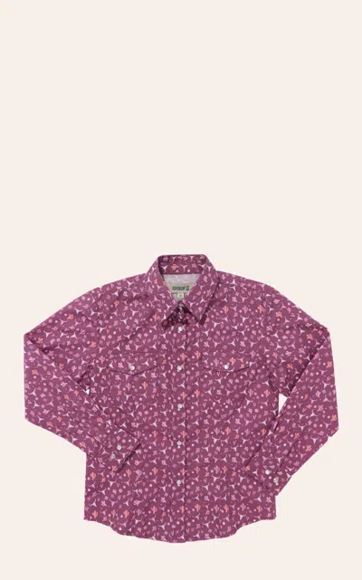 Rockin' C Girls Plum Western Print Long Sleeve Shirt In Purple