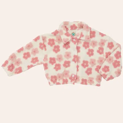 Rockin' C Girls' White & Pink Floral Print Sherpa Fleece Jacket