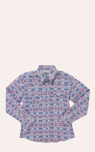 Rockin' C Girls' White Blue & Pink Aztec Print Western Shirt In Purple