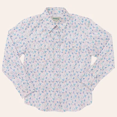 Rockin' C Girls' White Blue & Pink Cactus Print Western Shirt In Multi