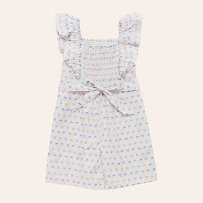 Rockin' C Girls' White Western Print Smocked Flutter Sleeve Romper