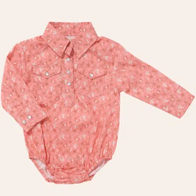 Rockin' C Babies'  Infant Girl's Coral Western Print Onesie In Pink