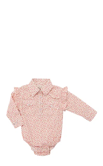 Rockin' C Babies'  Infant Girls Cream & Coral Ditsy Floral Print Ruffle Onesie In Pink