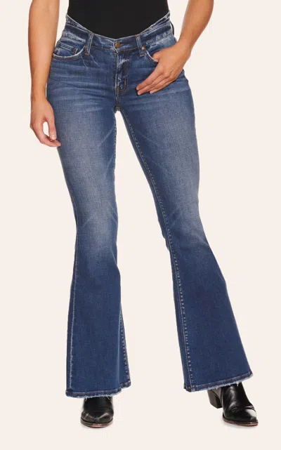Rockin' C Rockinâ€™ C Womenâ€™s Medium Wash High Low Waist Mid Rise Flare Jeans In Blue
