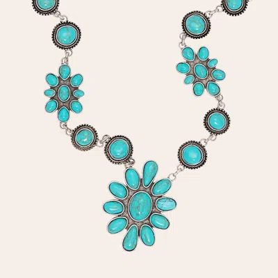 Rockin' C Silver & Turquoise Statement Flower Necklace In Blue