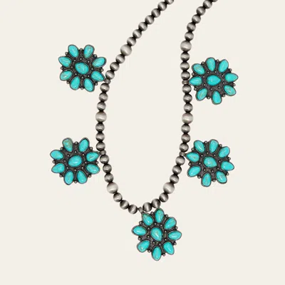 Rockin' C Silver Navajo Pearl & Turquoise Flower Pendant Necklace In Blue