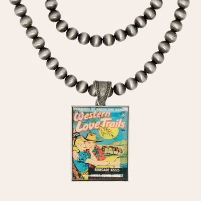 Rockin' C Silver Navajo Pearl & Western Love Pendant Necklace In Gray