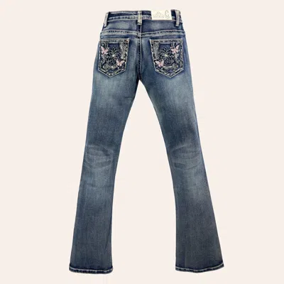 Rockin' C Babies' Toddler Girl's Medium Wash Butterfly Embroidery Pocket Jeans In Blue