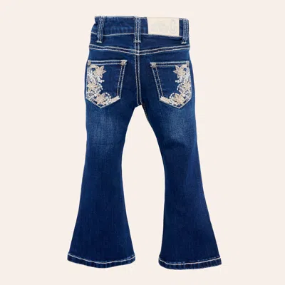 Rockin' C Babies'  Toddler Girls' Dark Wash Floral Embroidered Bootcut Jeans In Blue