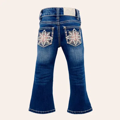 Rockin' C Babies'  Toddler Girls' Medium Wash Floral Embroidered Bootcut Jeans In Blue