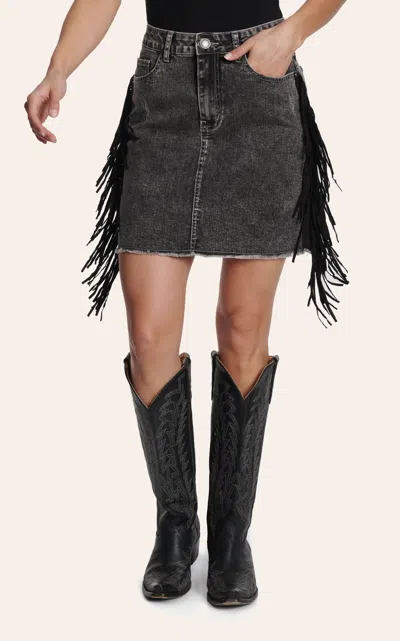 Rockin' C Women's Black Acid Wash Side Fringe Denim Skirt