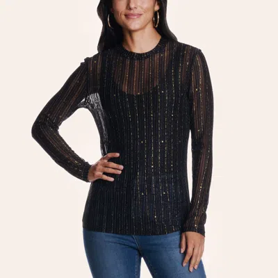 Rockin' C Women's Black & Gold Trimmed Mesh Lace Top
