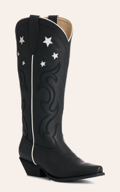Rockin' C Women's Black & White Star Inlay Snip Toe Cowboy Boots