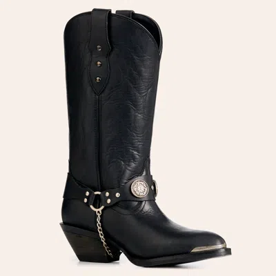Rockin' C Women's Black Concho Harness Strap Round Toe Cowboy Boots