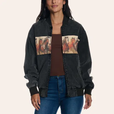 Rockin' C Women's Black Horse Border Bomber Jacket