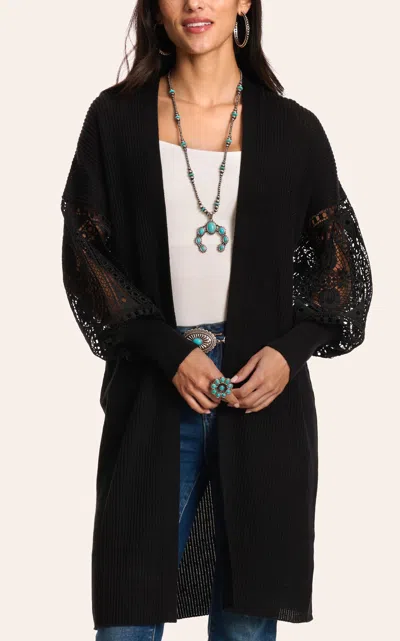 Rockin' C Women's Black Lace Sleeve Sweater Cardigan
