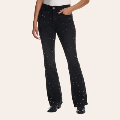 Rockin' C Women's Black Pearl Studded High Rise Flare Jeans