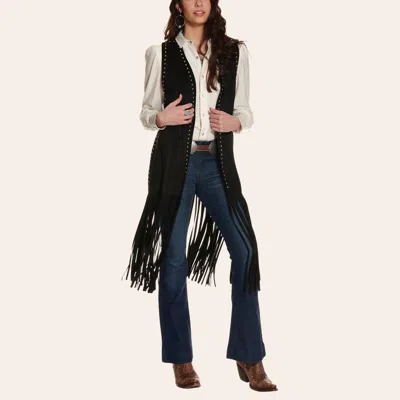 Rockin' C Women's Black Studded Fringe Vest