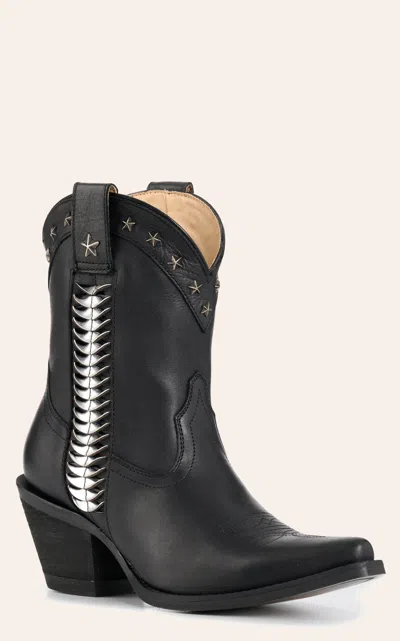 Rockin' C Women's Black With Silver Braiding Snip Toe Booties
