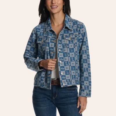 Rockin' C Women's Blue Checkered Print Denim Jacket