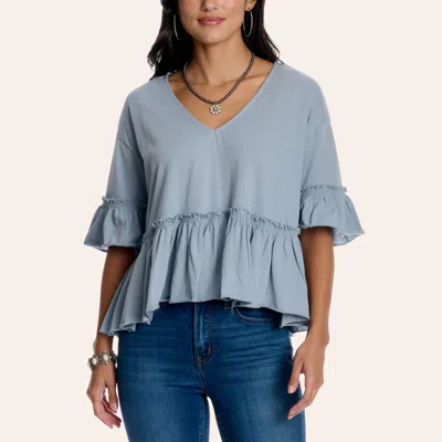 Rockin' C Women's Blue Flutter Sleeve Babydoll Top
