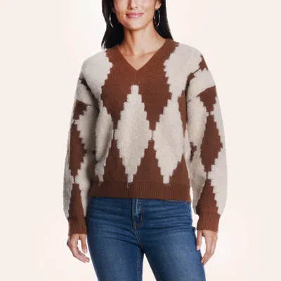 Rockin' C Women's Brown & White Aztec Pattern Sweater In Multi