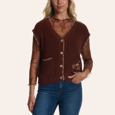 Rockin' C Women's Brown Bronc Embroidered Sweater Vest