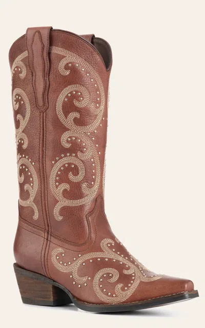 Rockin' C Women's Brown Crackle With Embroidery Snip Toe Cowboy Boots