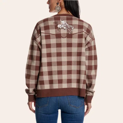Rockin' C Women's Brown Plaid Knit Cardigan
