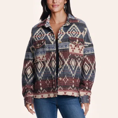 Rockin' C Women's Burgundy & Blue Aztec Print Shirt Jacket In Multi