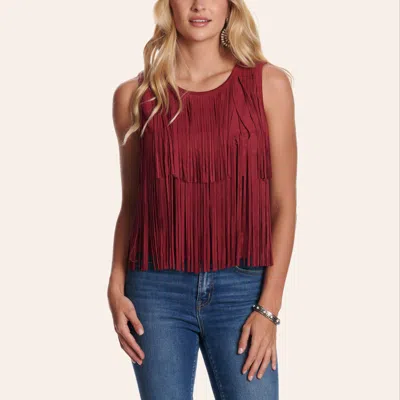 Rockin' C Women's Burgundy Faux Suede Fringe Tank Top