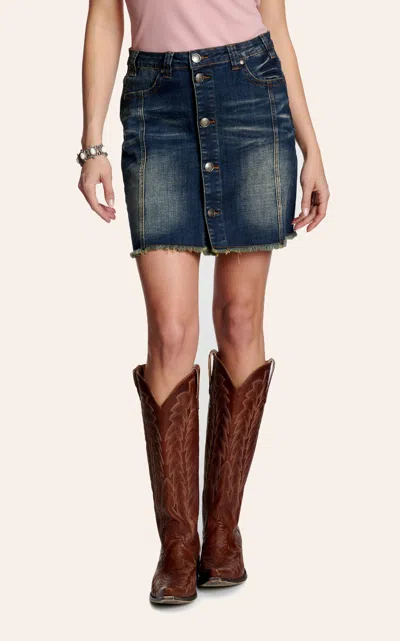 Rockin' C Women's Button Dark Tint Front Raw Hem Skirt | Cavender's In Blue