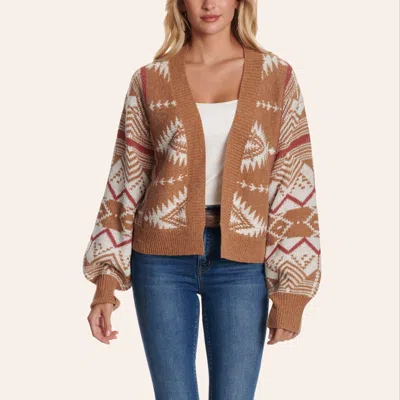 Rockin' C Women's Camel Brown Aztec Print Cardigan In Multi