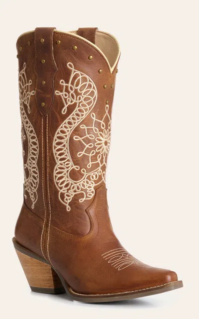 Rockin' C Women's Caramel & Cream Embroidered Snip Toe Cowboy Boots In Brown