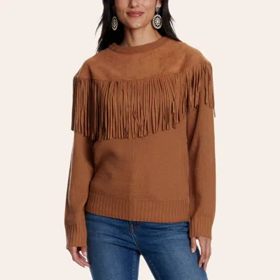 Rockin' C Women's Caramel Suede & Fringe Sweater In Brown