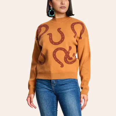 Rockin' C Women's Cinnamon & Chocolate Horseshoe Sweater In Brown