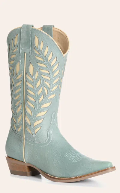 Rockin' C Women's Coral Blue & Latte Inlay Snip Toe Boots