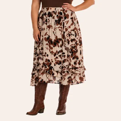 Rockin' C Women's Cow Print Midi Skirt In Brown