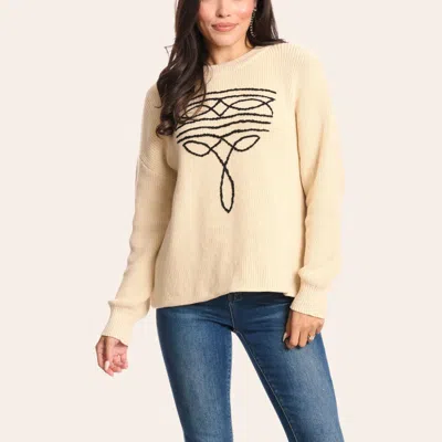 Rockin' C Women's Cream & Black Boot Stitch Sweater In Neutral