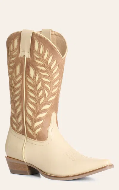 Rockin' C Women's Cream & Sand Botanical Inlay Snip Toe Cowboy Boots