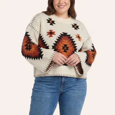 Rockin' C Women's Cream Aztec Whipstitch Sweater