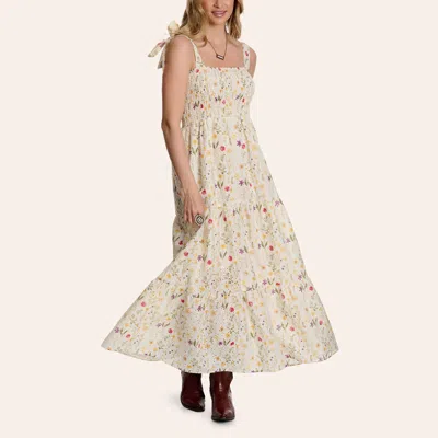 Rockin' C Women's Cream Floral Eyelet Print Smocked Maxi Dress In White