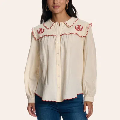 Rockin' C Women's Cream Horseshoe Embroidered Long Sleeve Top