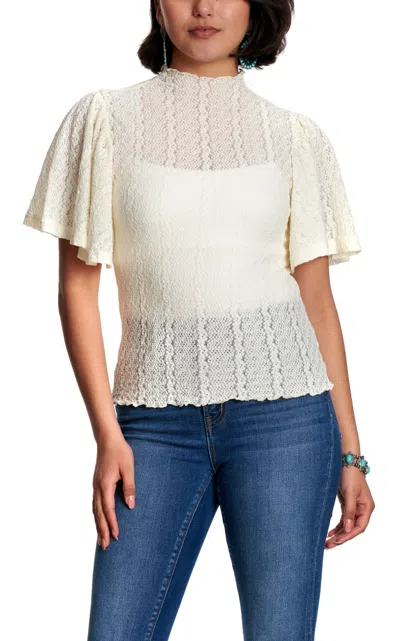Rockin' C Women's Cream Lace Flutter Sleeve Top In White