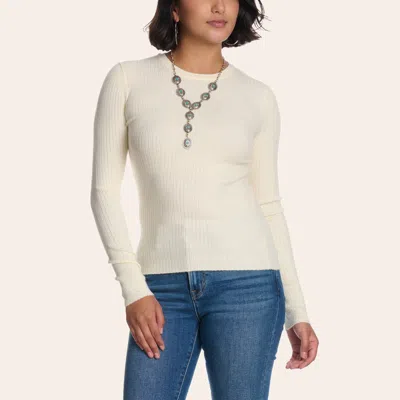 Rockin' C Women's Cream Ribbed Knit Long Sleeve Top In White