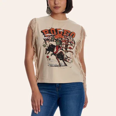 Rockin' C Women's Cream Rodeo Graphic Fringed Tank Top
