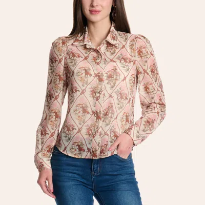 Rockin' C Women's Cream Western Print Sheer Long Sleeve Shirt In White