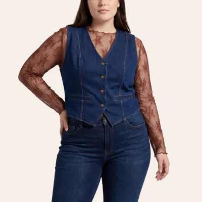 Rockin' C Women's Dark Wash Denim Vest In Blue